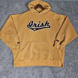Vtg Jansport Notre Dame Hoodie Mens Large (Fits Medium) Gold Collegiate Irish
